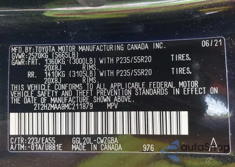 2021 Lexus Rx 350 из США, поврежденный, VIN 2T2HZMAA8MC211879